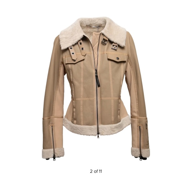 NWT Beige Bogner Leather & Shearling Zip Jacket
